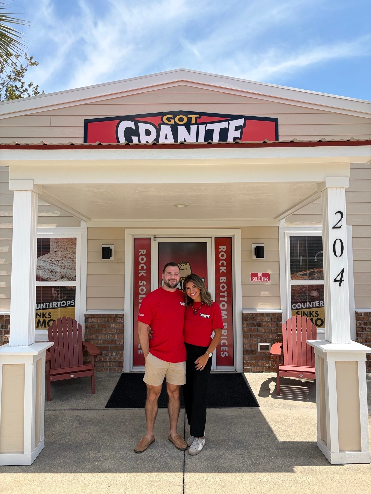 Jordan Hughes and family outside the Got Granite Guys showroom in Myrtle Beach, South Carolina